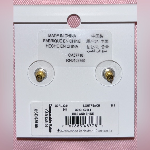 Kate Spade Peach Rise and Shine Studs Cubic Zirconia With Duster Bag Pierced NWT - Picture 4 of 13